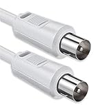 PATABIT Cable antena TV macho | Cable coaxial Antena TV 5 m apto para Televisor, Decoder, Tomas TV (5 m Macho Macho, Cable Blanco)