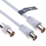 10m TV Cable de la Antena Coaxial Aéreo Coax RF Enchufe Masculino a Femenino Toma de Antena Extensión con el Adaptador Masculino para Freeview Televisores, DVD, VCR, Sky, TV Box Satélite (Blanco)