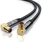 1,0m cable de antena HQ HDTV Premium - En ángulo 90 grado - factor de blindaje 135 dB - resistencia 75 ohmios - cable coaxial HDTV Full HD - clavija coaxial macho en acoplamiento coax - negro