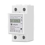 eMylo Contador Eléctrico Monofásico De Din-Rail Medidor De Energía Digital Monofásico Medidor Consumo Eelectrico Medidor Eléctrico Inteligente LCD Digital Kwh Meter Compatible con Alexa 90-250V 60A