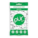 PUR 100% Xilitol Chicle, menta verde sin azúcar, sin azúcar + sin aspartame + Sin Gluten, Vegano y Keto aceptable – Saludable, Bajo en carbohidrato, Chicle con sabores simplemente naturales, 55 unidades (Paquete de 1)