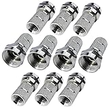 AERZETIX - C53752 - Juego de 10 enchufes/conectores/racores SAT F macho - para atornillar - para cable 3C2V TV antena receptor satélite parabólica tele - longitud 20mm - color plata - metal